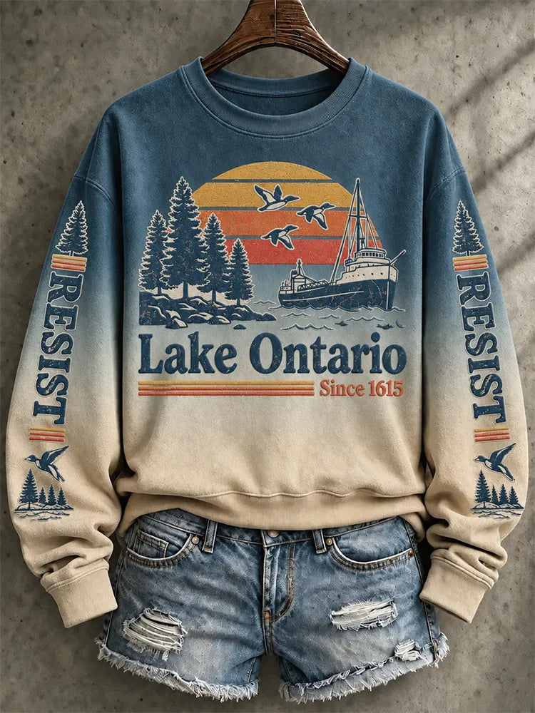 Women's Retro Always Lake Ontario Print Hoodie