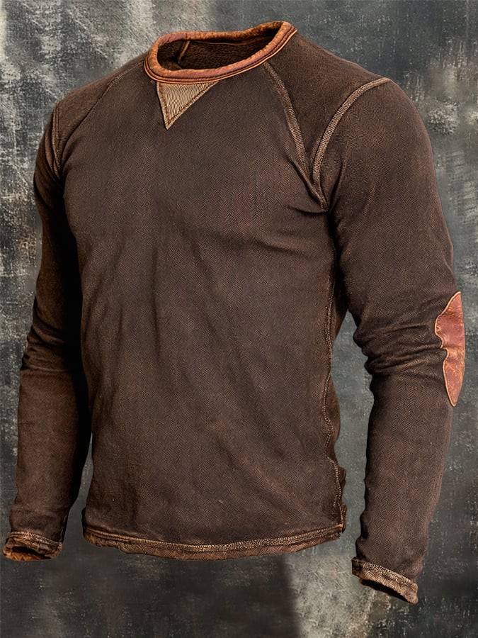 Men's Retro Comfortable Color-Block Crew Neck T-Shirt
