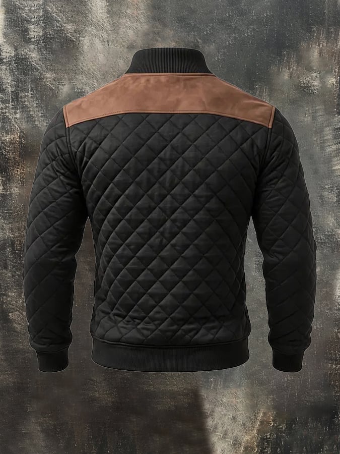 Men's Retro Textured Check-Panel Suede Henley Sweatshirt