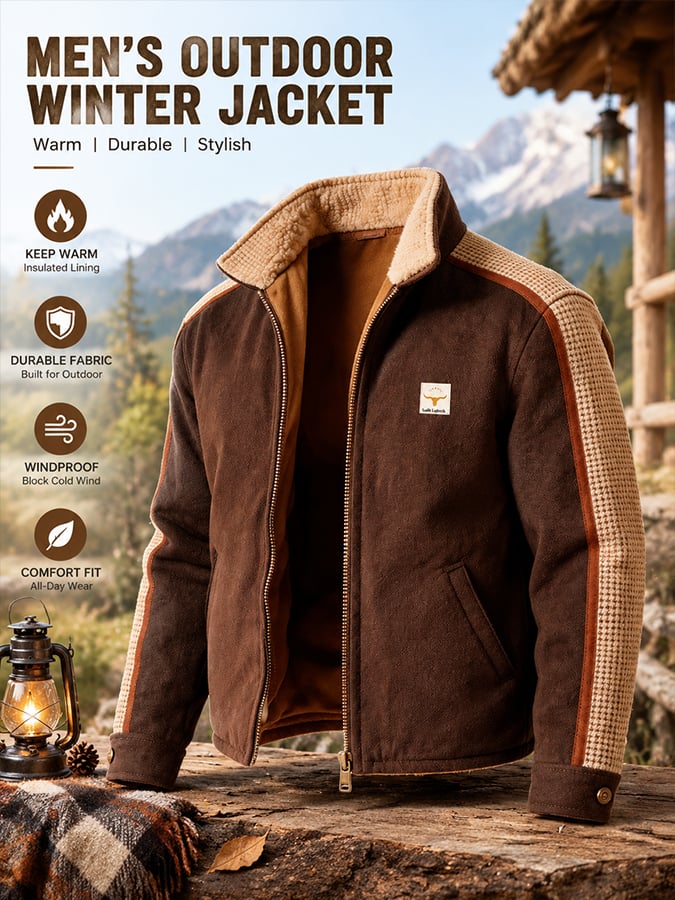 Men's Retro Waffle-Knit Panel Outdoor Jacket