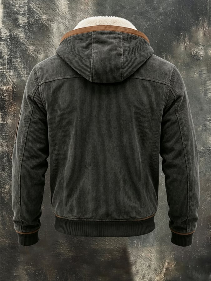 Men's Vintage Textured Corduroy Multi-Pocket Outdoor Warm Jacket