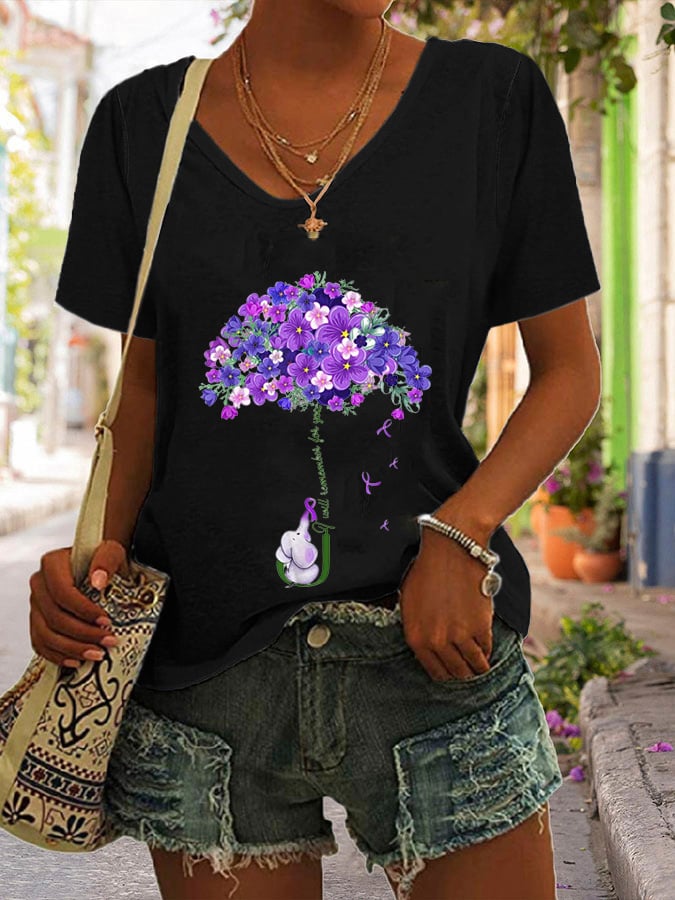 V-neck  Alzheimer's Awareness I Wear Purple For My Mother Print T-Shirt