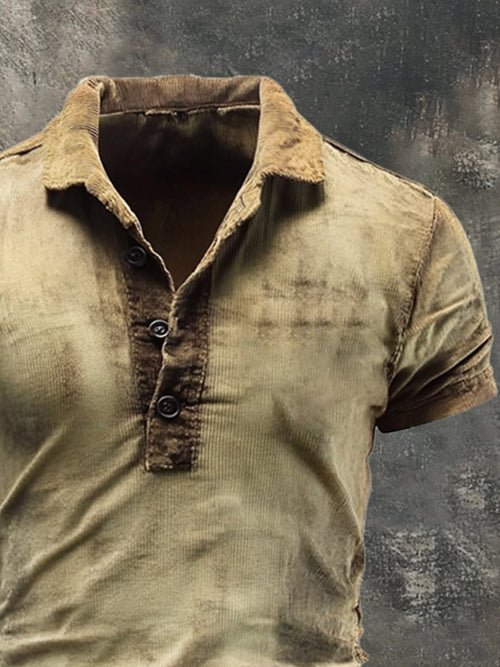 Men's casual retro corduroy short sleeve polo shirt