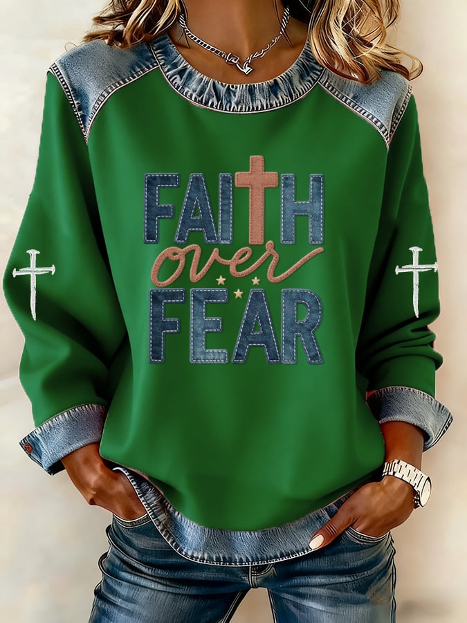 Women's Casual Retro Faith Overcomes Fear Sweatshirt