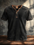 Men's casual waffle henley t-shirt, short sleeve