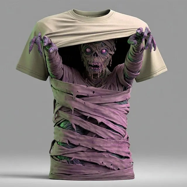 Men's Halloween Optical Illusion Bandage Zombies 3d Exaggerated Design Short Sleeve T-shirt