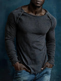 Men's Vintage-Wash Raw-Edge Raglan Long-Sleeve T-Shirt