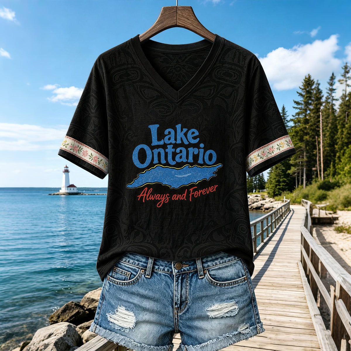 Women's Lake Ontario Casual Art Printed T-shirt