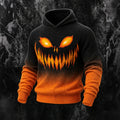 Men's Halloween Spooky Face Print Hooded Cozy Knit Sweater