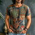 Men's Mixed Textile Red Spotted Mushroom Print Crew Neck Short Sleeve T-Shirt