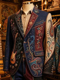 Men's Hippie Vintage Electric Guitar With Floating Music Notes Print Blazer