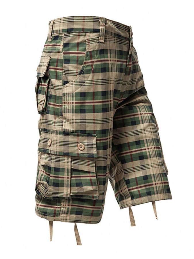 Men's Vintage Outdoor Cotton Plaid Woven Functional Work Shorts