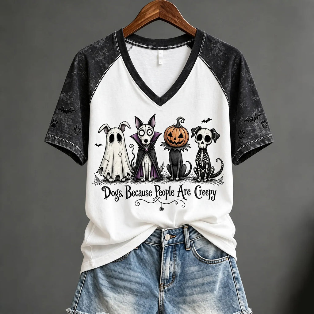 Women's Dogs Because People Are Creepy Halloween Dogs Print Short-sleeved T-shirt