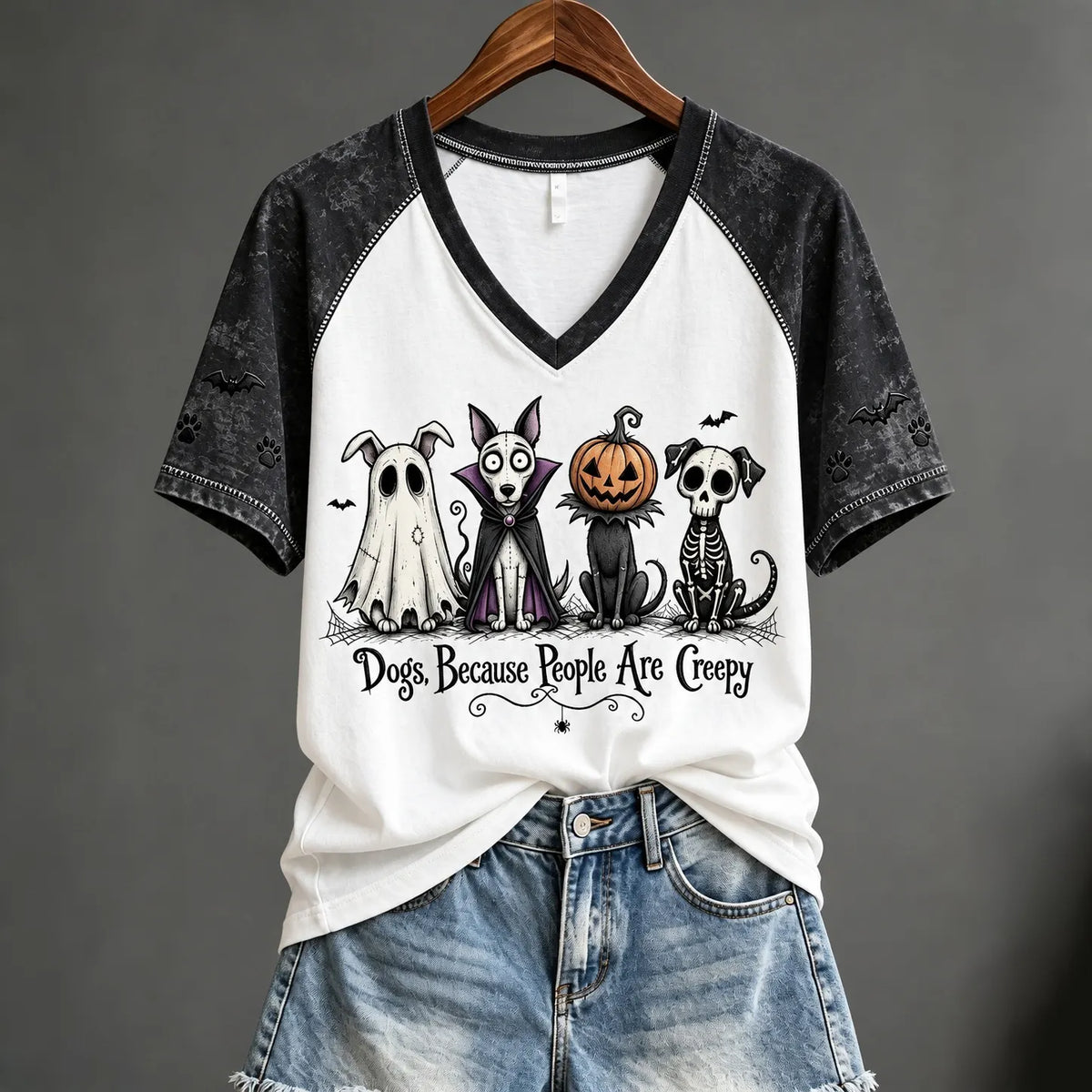 Women's Dogs Because People Are Creepy Halloween Dogs Print Short-sleeved T-shirt