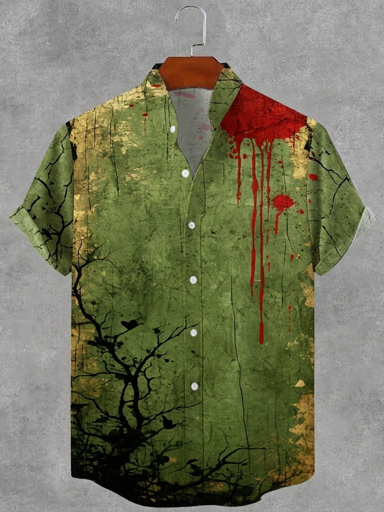 Halloween Tree Branch And Bloodstain Pattern Short-sleeve Shirt