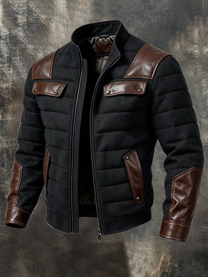 Men's Vintage-Style Quilted Padded Outdoor Jacket