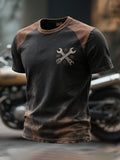 Men's retro color block motorcycle screw round neck short sleeve t-shirt