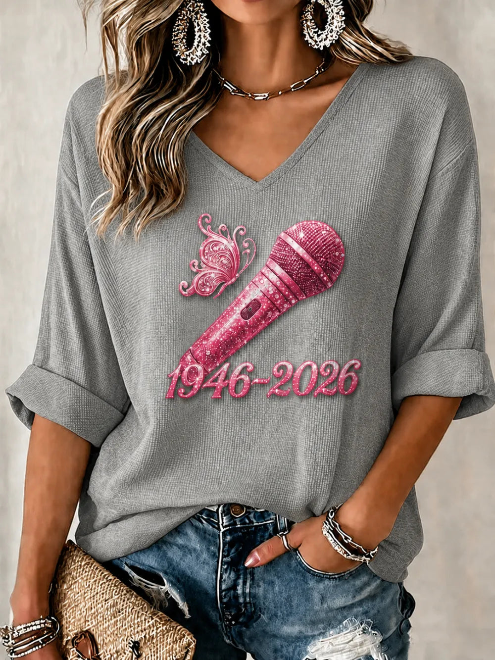 Women'S Commemorative Printed Waffle Top