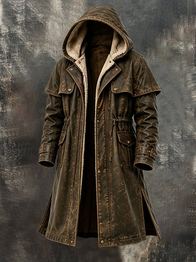 Men'S Stylish Vintage Mid-Length Trench Coat With Fleece Lining For Warmth