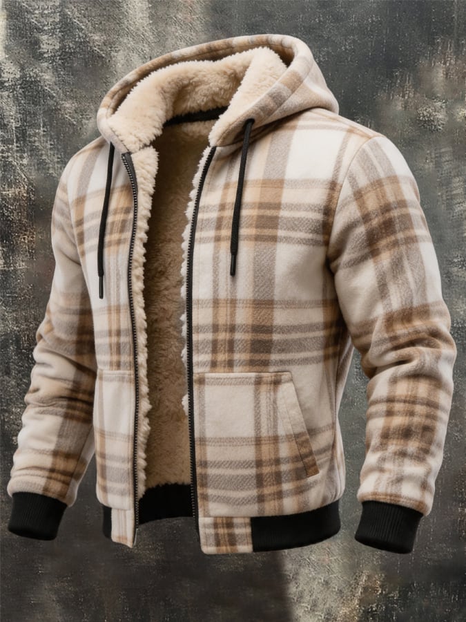 Men's Vintage Plaid Fleece-Lined Thickened Warm Jacket