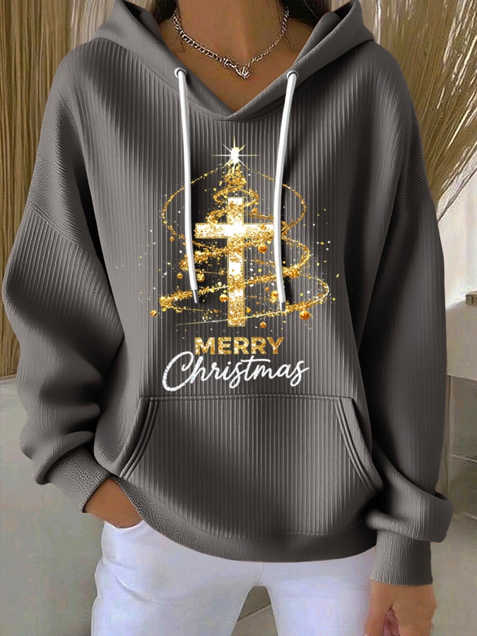 Women's Christmas Faith Cross Print Hoodie