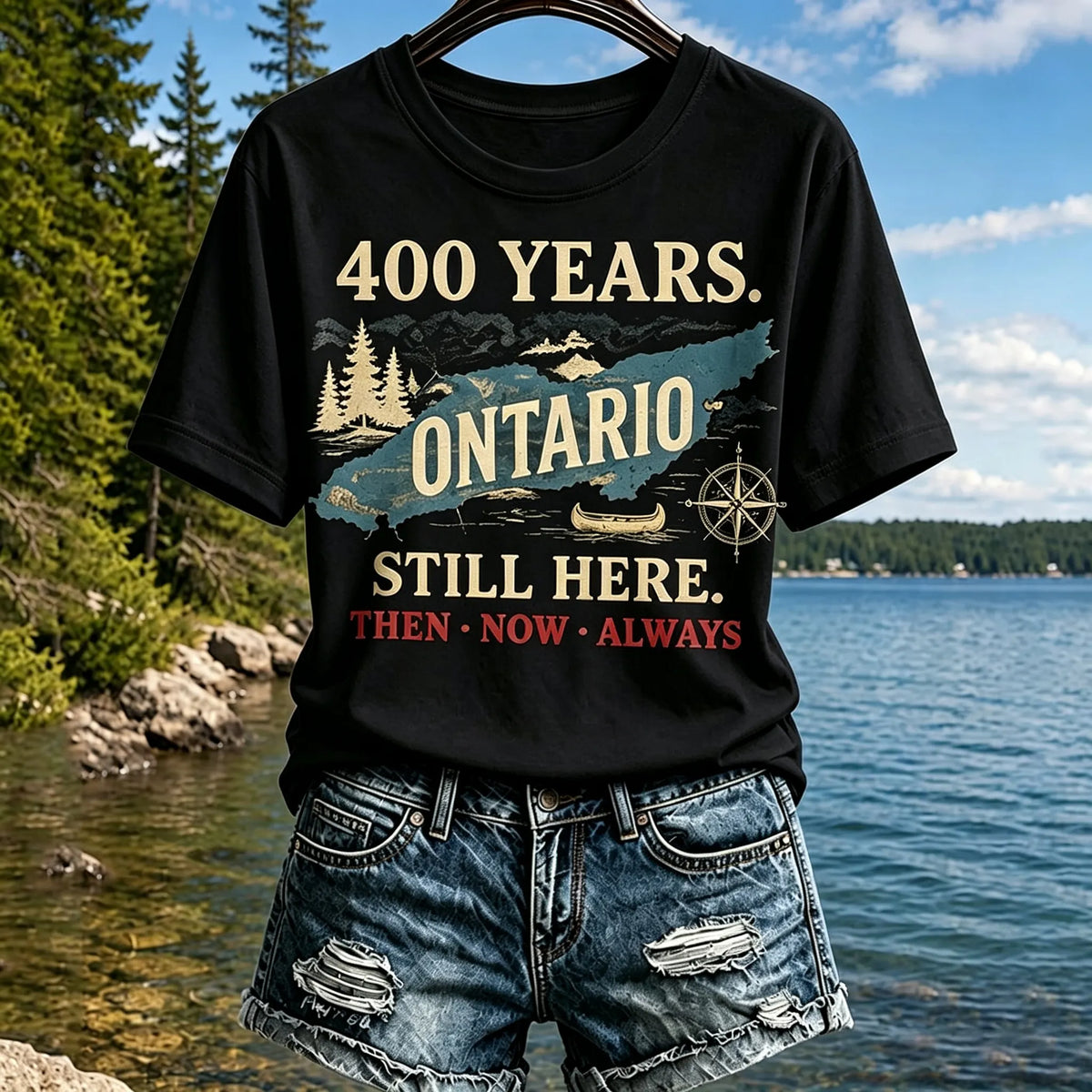 Women's Retro 400 Years. Ontario Still Here. Then • Now • Always Print Crew Neck T-shirt