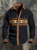 Men's Vintage-Style Faux Suede Aztec Western Shirt
