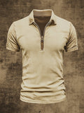 Men's casual zip-up polo shirt in retro wash style
