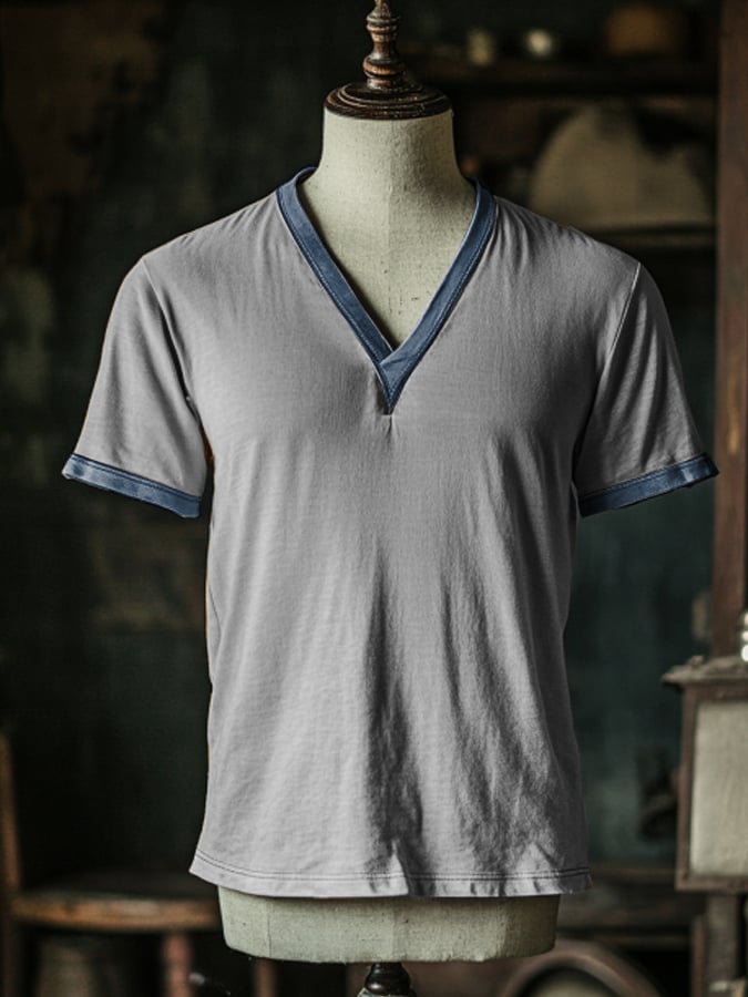 Men's vintage style V-neck short sleeve t-shirt