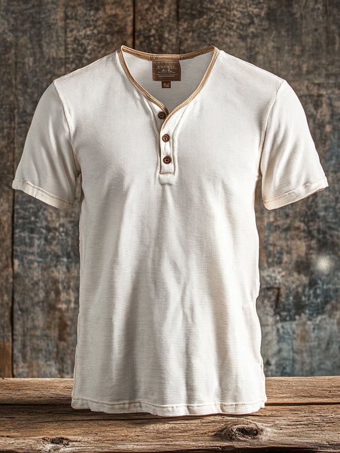 Men's casual waffle henley t-shirt, short sleeve