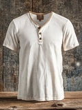 Men's casual waffle henley t-shirt, short sleeve