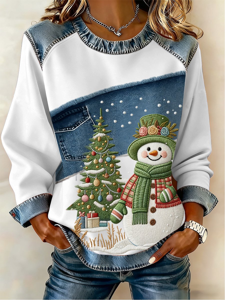 Women's Casual Retro Christmas Snowman Sweatshirt