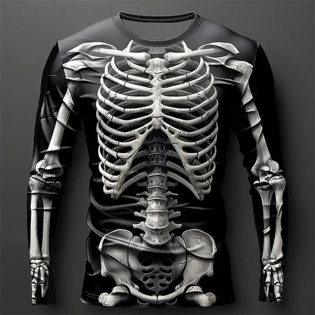 Halloween Men's Skull Graphic Skeleton 3d Print Long Sleeve T-shirt