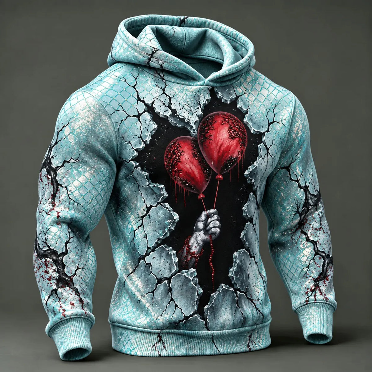 Eerie Red Balloon Crackle-effect Halloween Hoodie