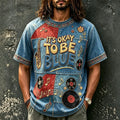 Men's It's Okay To Be Blue Sax Vinyl Print Crew Neck Short Sleeve T-Shirt