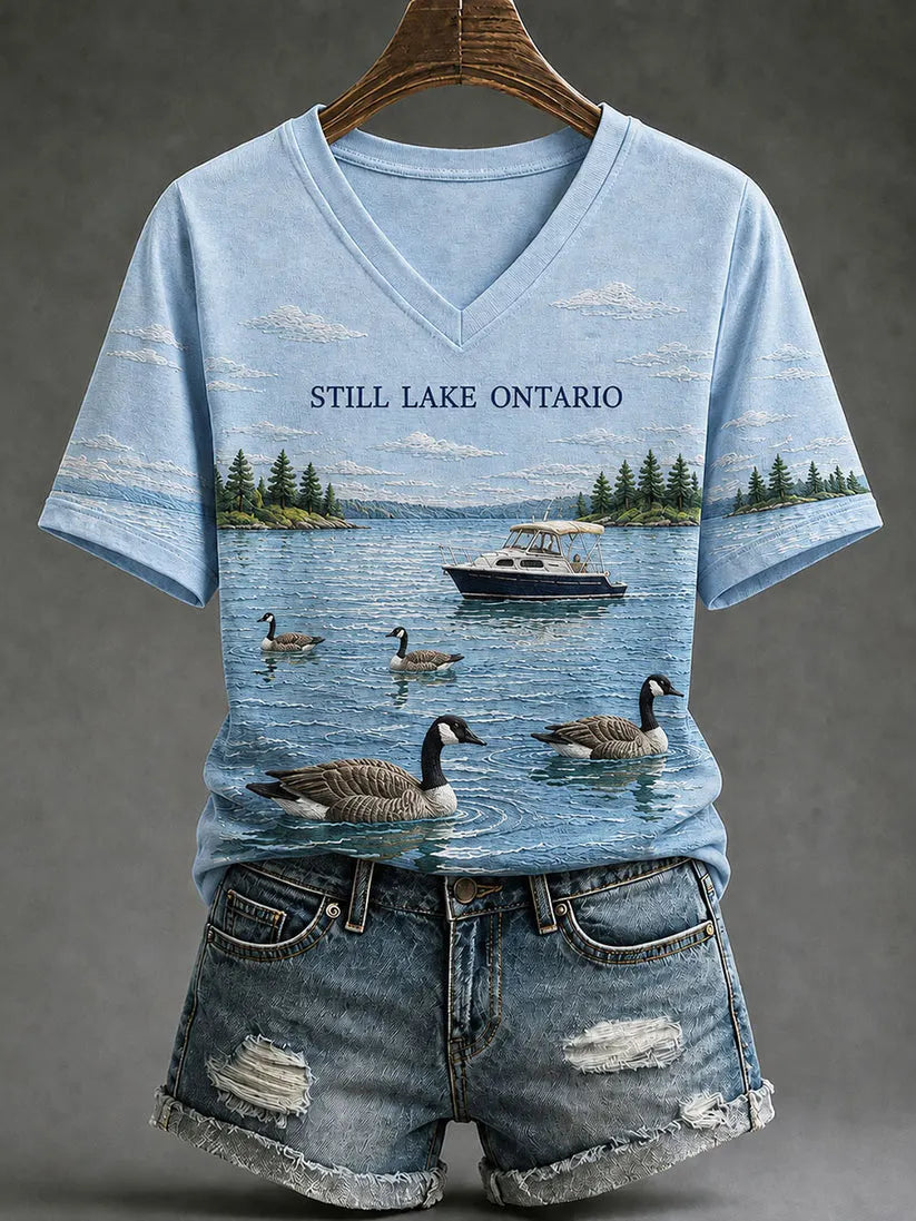 Women's Lake Ontario Casual Art Printed T-shirt