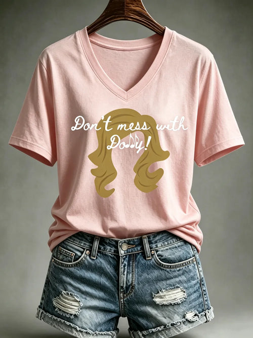 Ladies' Casual Commemorative Legendary Print V-Neck T-Shirt