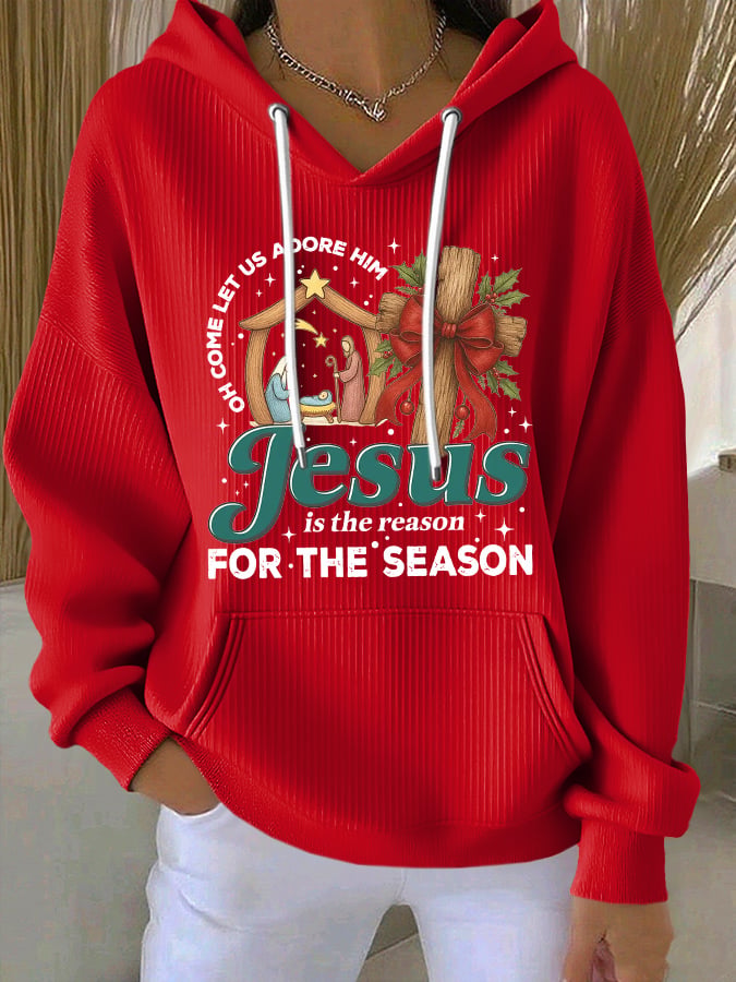 Women's Casual Christmas Nativity Print Long Sleeve Hooded Sweatshirt