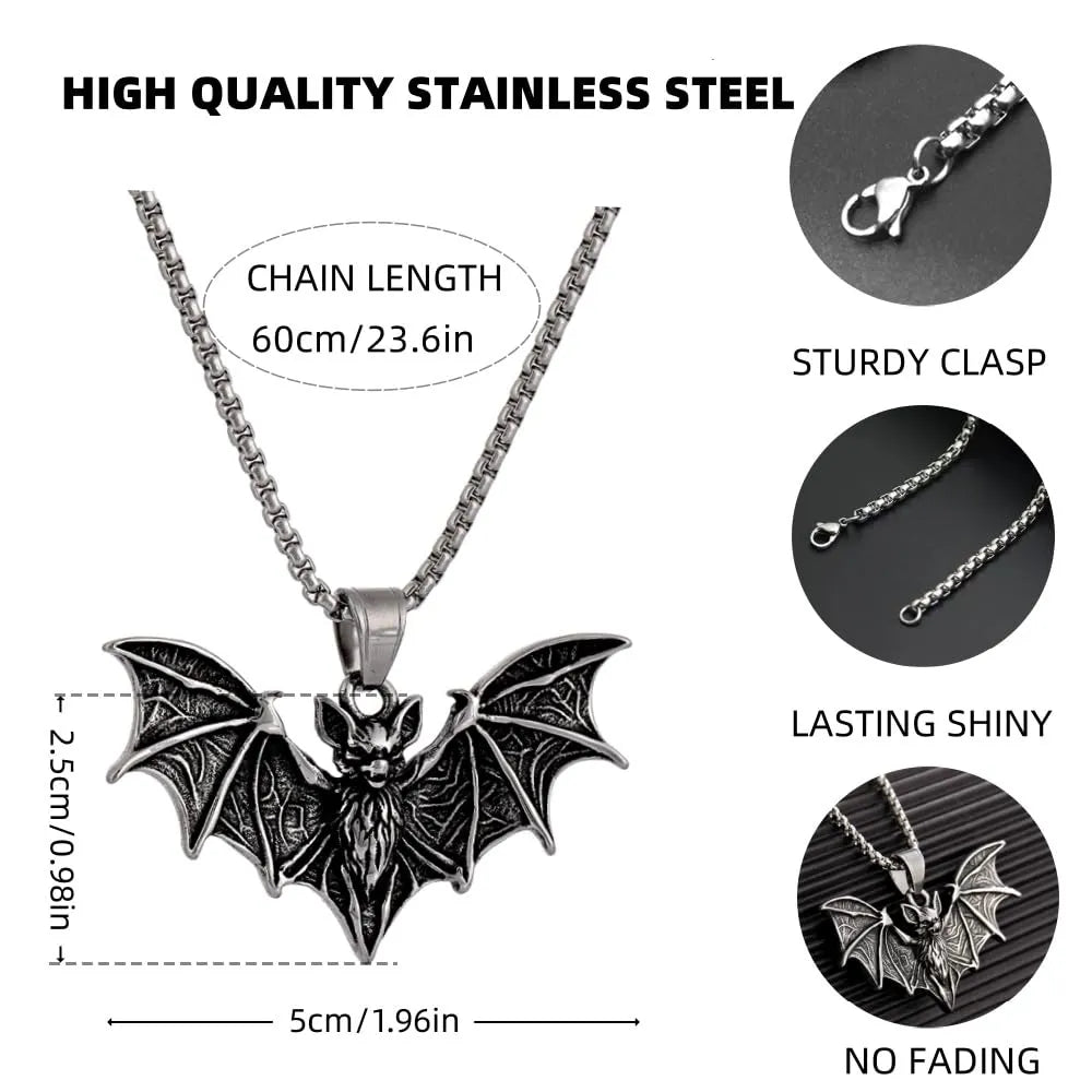 Gothic Stainless Steel Vampire Bat Pendant Halloween Jewelry