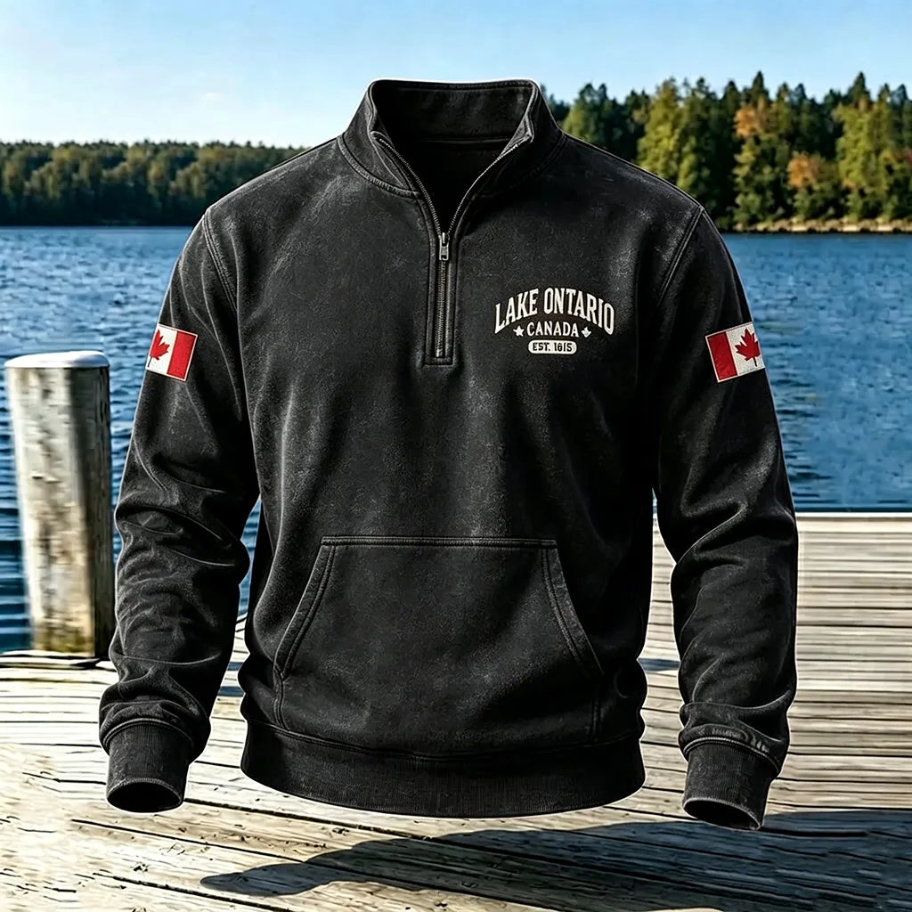 1615 Canada Lake Ontario Printed Men's Half-zip Hoodie