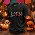 Men's Dancing Musical Skeletons Day of the Dead Print Crew Neck T-Shirt