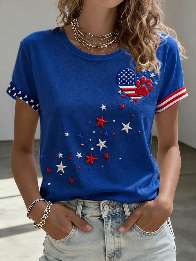Women'S American Flag Kitten Printed Casual T-Shirt