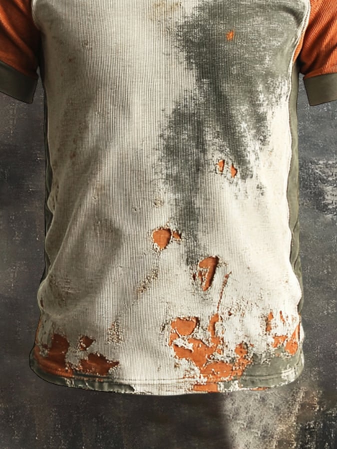Men's round neck short sleeve t-shirt in retro color block design