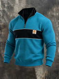 Men's Retro Color-Block Waffle-Knit Quarter-Zip Sweatshirt