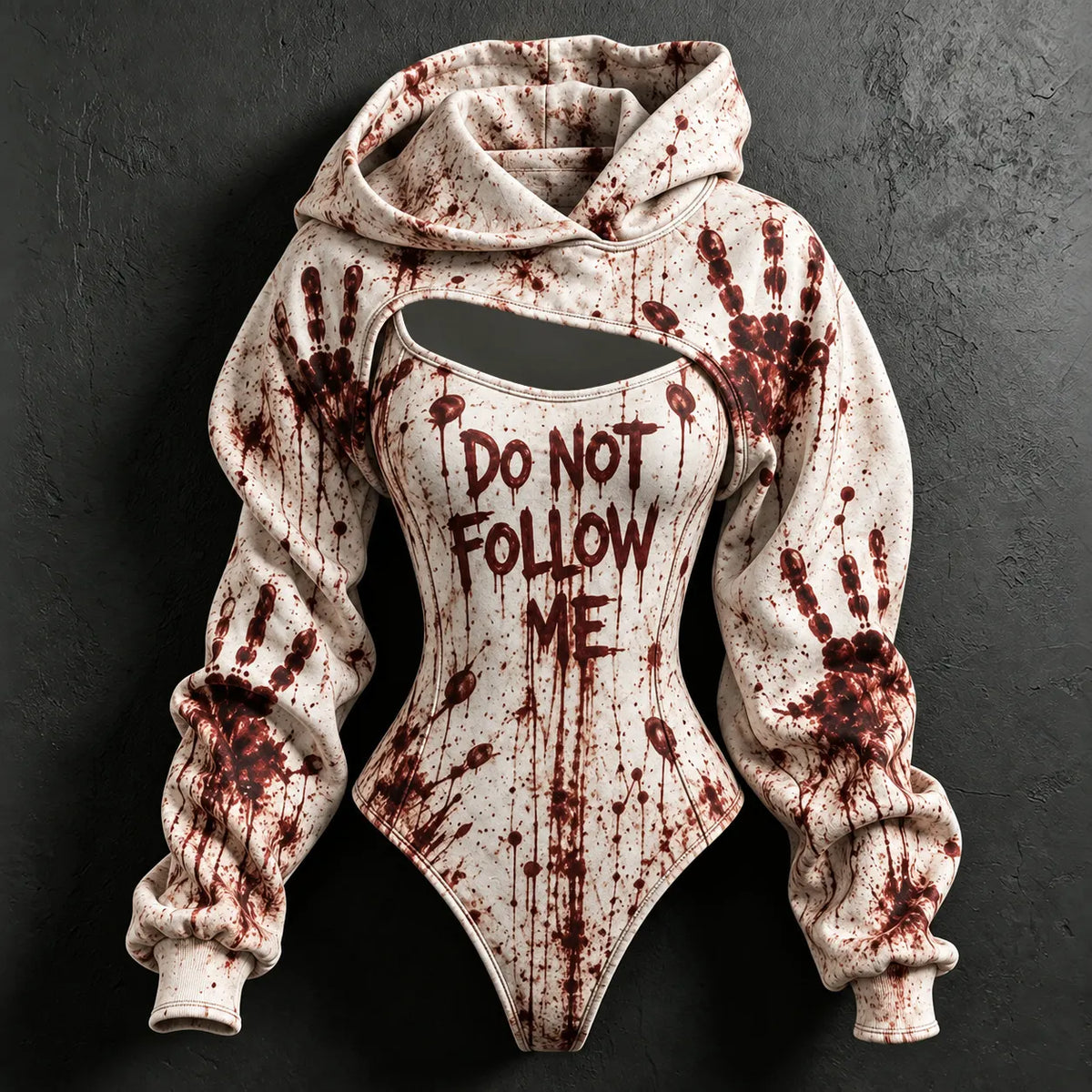 Women's Halloween Do Not Follow Me Print Hoodie Two Piece Set