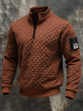 Men's Retro Textured Check Zip-Neck Sweatshirt