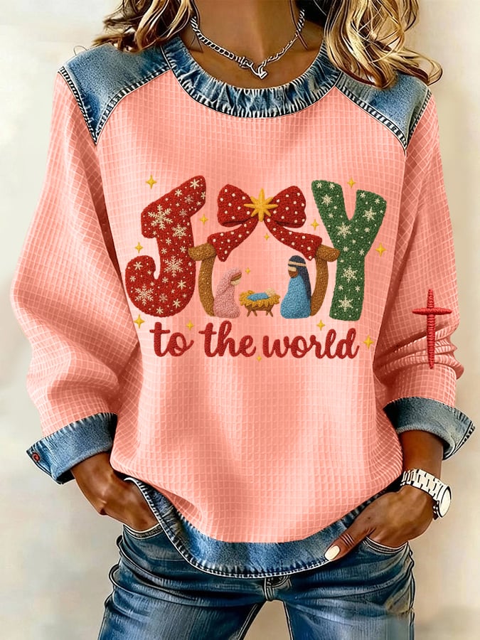 Women's Faith Print Patchwork Casual Sweatshirt