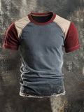 Men's round neck short sleeve t-shirt in retro color block design