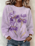 Women's Alzheimer's Awareness Art Purple Floral Printed Sweatshirt