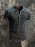 Men's T-shirt with contrasting seams in washed cotton and short sleeves by Henry